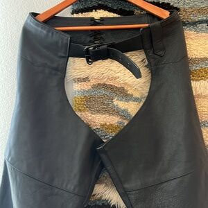 JUST LEATHER San Jose CA Real Leather Moto Chaps Braid Back Black Men XL